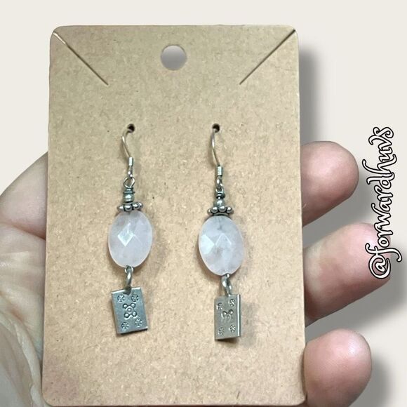 Faceted Pink Quartz Dangle Earrings - Picture 7 of 8